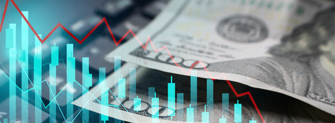 Grafikon s svečniki in črto je prikazan čez ameriške dolarje kar ponazarja finančne trge in borzo.