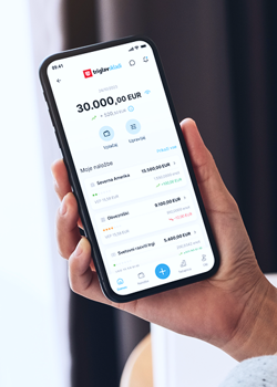 Roka, ki drži telefon z odprto aplikacijo Triglav Investments